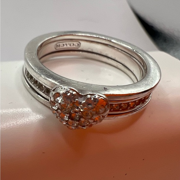 Coach sterling silver cuz heart shaped ring heart sparkles - Picture 3 of 5